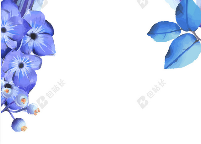 西式婚礼邀请函蓝色花朵背景