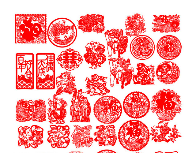 中国风剪纸2019年新年春节娃娃囍字祥物PNG素材