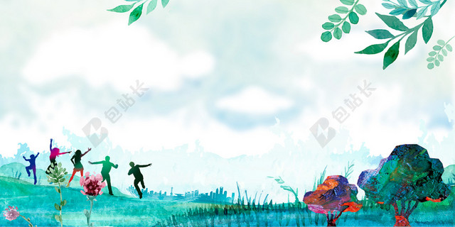 清新绿色简洁毕业季展板背景