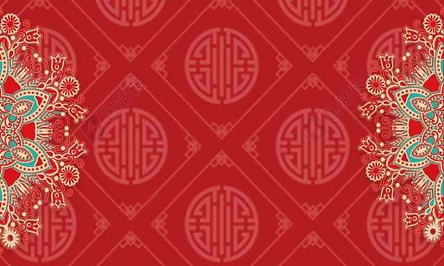 中式婚礼名片中国风红色背景素材