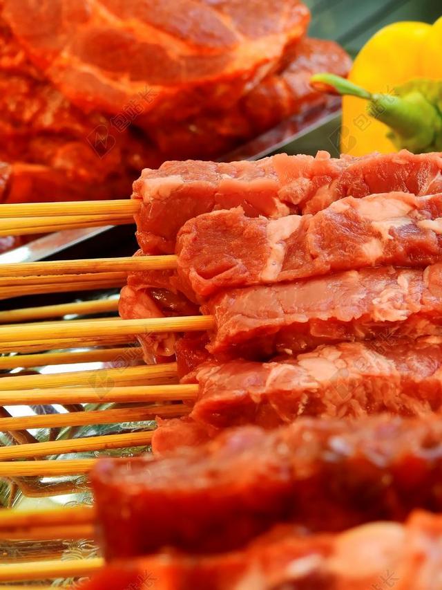 餐饮清新串肉原料背景图片