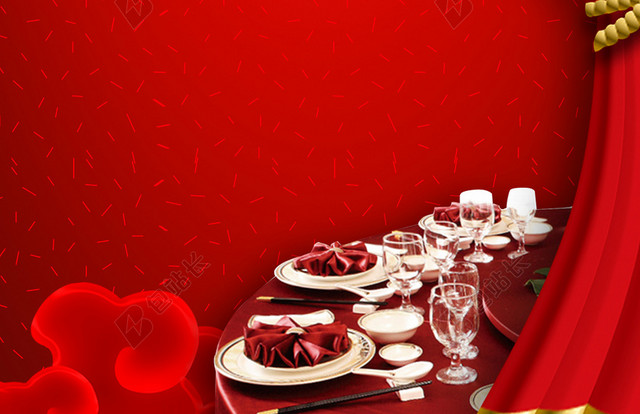 简约红色餐桌婚礼婚庆婚宴展板背景