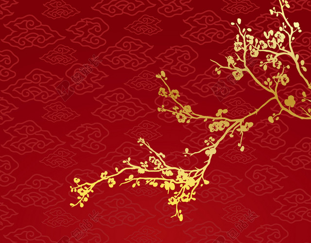 红色中国风纹理树枝背景素材
