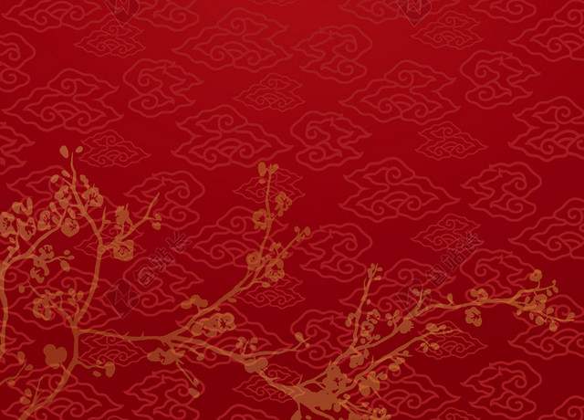 红色中国风纹理树枝背景素材