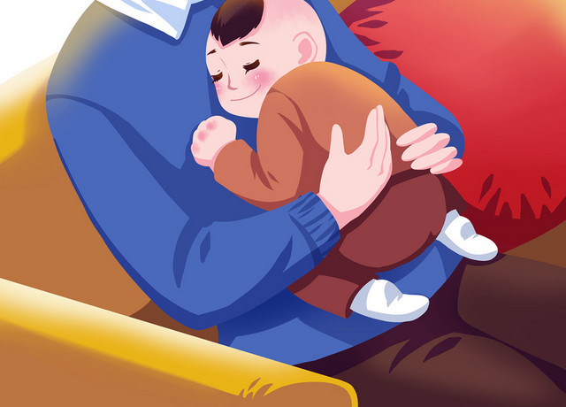 父亲节父子温馨场景插画素材