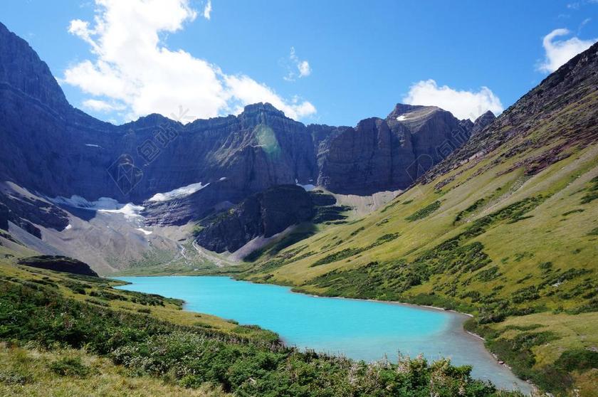 美国 蒙大拿州 冰川 国家 公园 裂解装置 湖 许多冰川 山