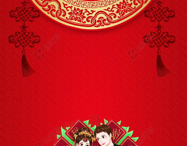红色简约喜庆卡通风格婚礼婚庆请柬海报背景设计