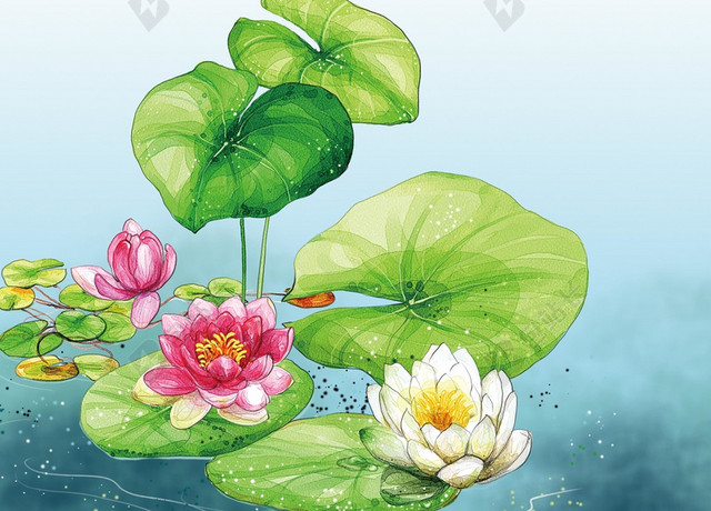 简约手绘卡通小清新风格夏天荷花大暑小暑海报背景设计
