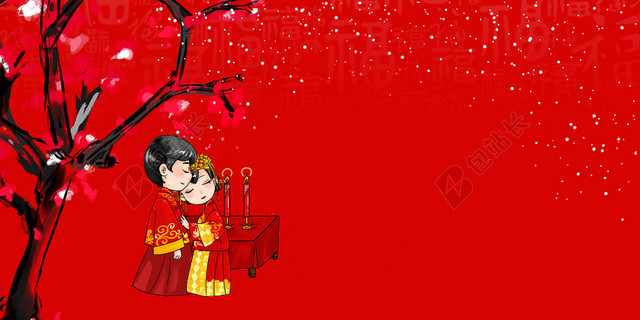 中式婚礼红色雪花梅花树背景模板