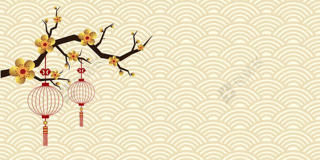 纹理米色中国风花枝灯笼祥云背景素材