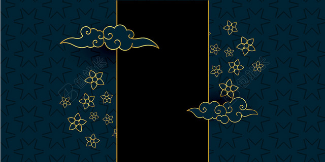 蓝色中国风祥云花朵背景素材