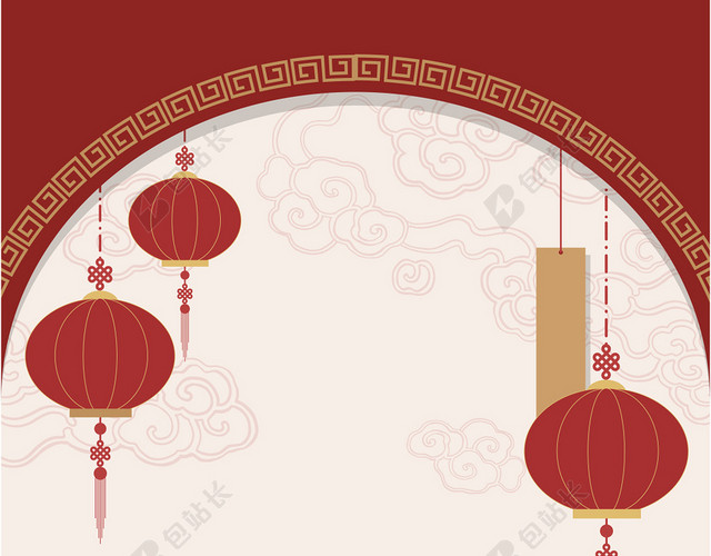 纹理红色中国风灯笼祥云边框背景素材