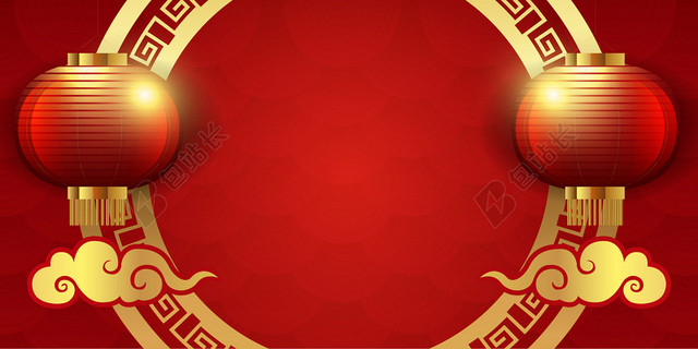 纹理红色中国风灯笼祥云背景素材