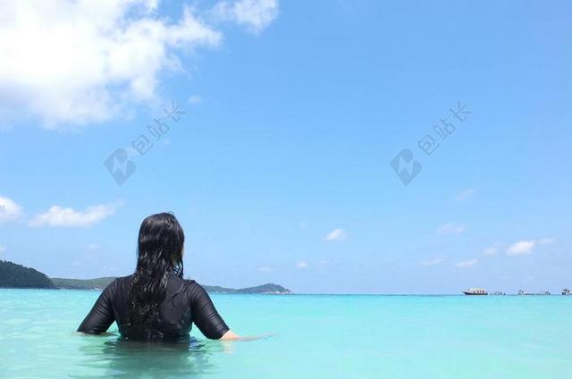 海 女神 蓝色 天空 夏天 岛 海景 水 海洋 女孩