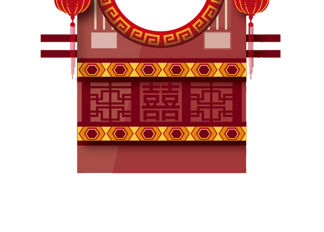红色喜庆婚礼花轿元素