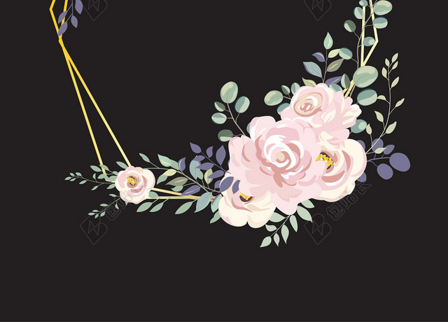 小清新黑色背景婚礼婚庆花卉花朵边框背景素材