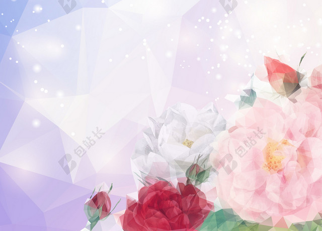 小清新彩色水粉婚礼婚庆花卉背景素材