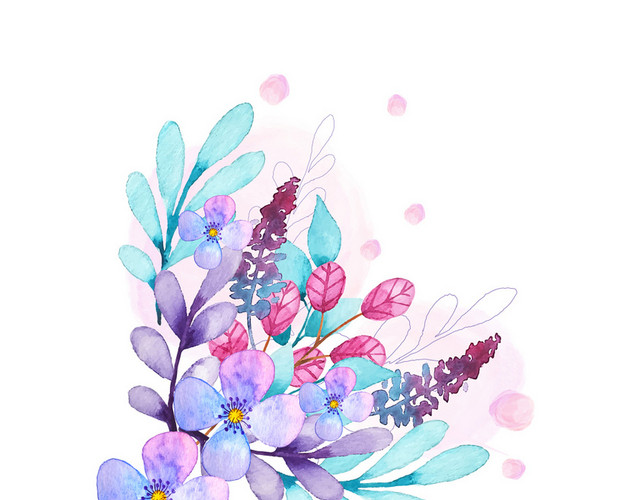 梦幻水彩花朵水彩风格婚礼花卉背景素材