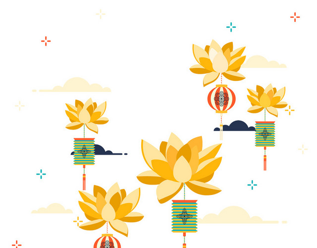 中秋传统节日节日素材荷花灯笼彩云设计素材