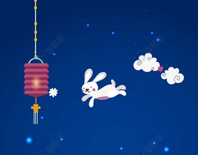中秋节传统节日蓝色兔子传统文化中秋背景