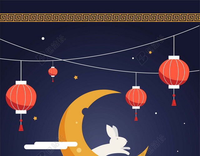 中秋节传统节日蓝色灯笼中秋传统文化海报背景