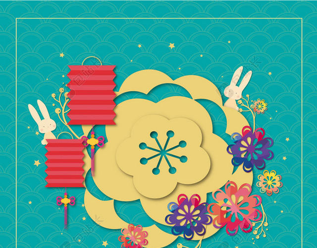 中秋节传统节日蓝色灯笼中秋传统文化海报素材
