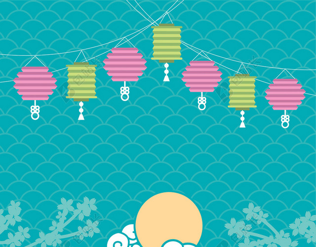 中秋节传统节日蓝色灯笼中秋传统文化海报背景