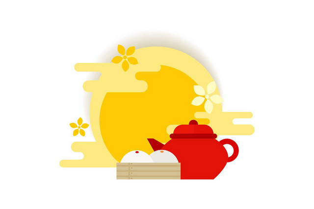 中秋节茶壶月亮中秋传统文化素材