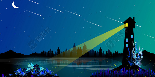 炫丽星空背景灯塔星空背景