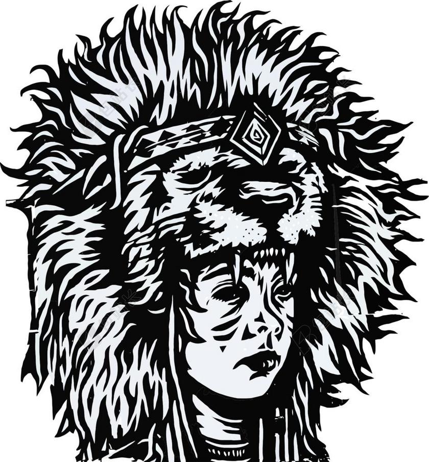 涂鸦 头饰 人 萨满 侧影 部落