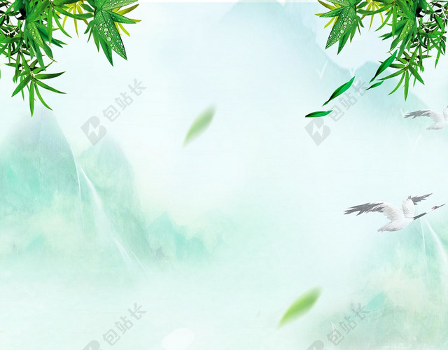 古风水墨简约小清新风格山水海报背景设计