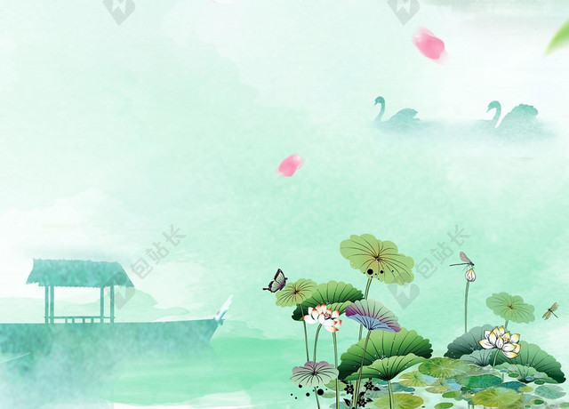 古风水墨简约小清新风格山水海报背景设计