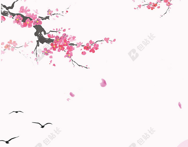 简约水彩古风小清新风格山水花鸟海报背景设计