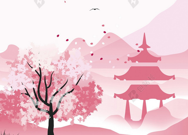 简约水彩古风小清新风格山水花鸟海报背景设计