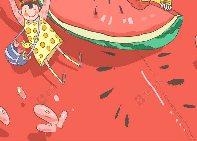 夏至节气吃西瓜背景素材