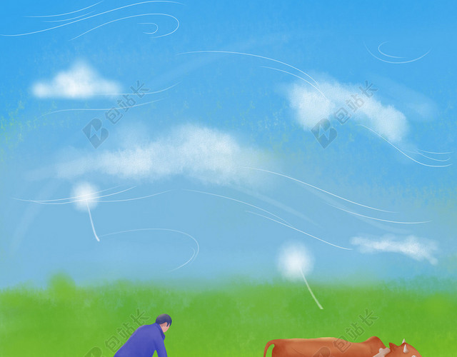 传统节气农田耕种耕田插画背景素材