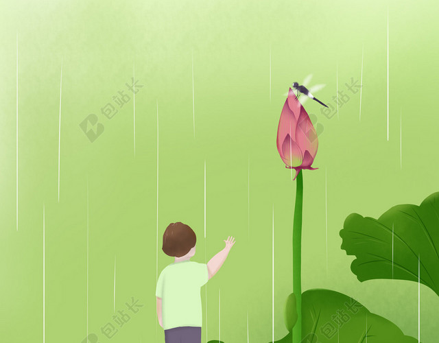 立夏荷叶绿色插画背景素材