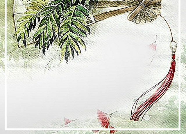 水彩水墨古风边框扇子小鸟素材
