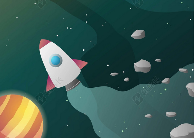 绿色绚丽星空火箭星空背景