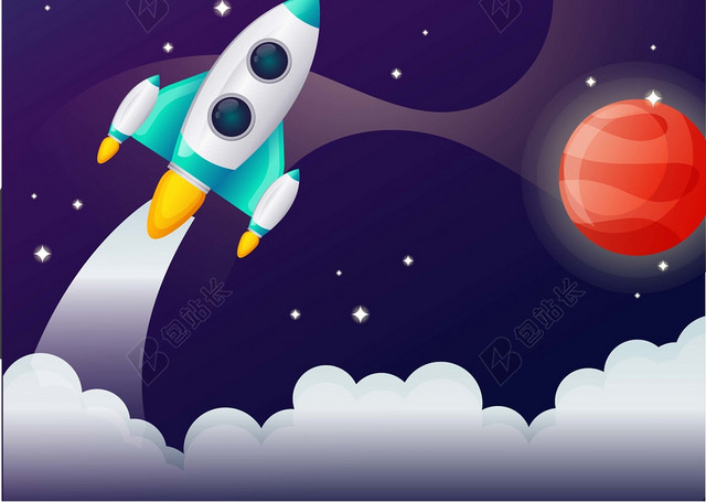 绚丽星空云朵火箭星空背景
