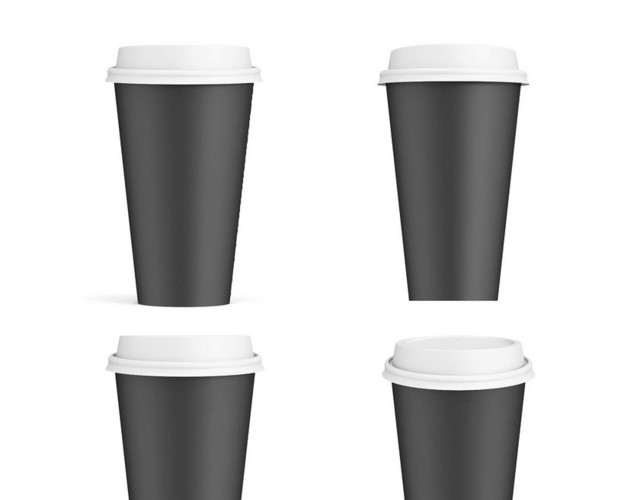 黑色带盖简约纸杯咖啡杯素材