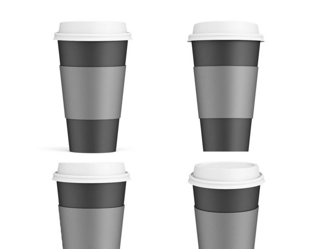 简约黑色带杯套特大号纸杯咖啡杯素材