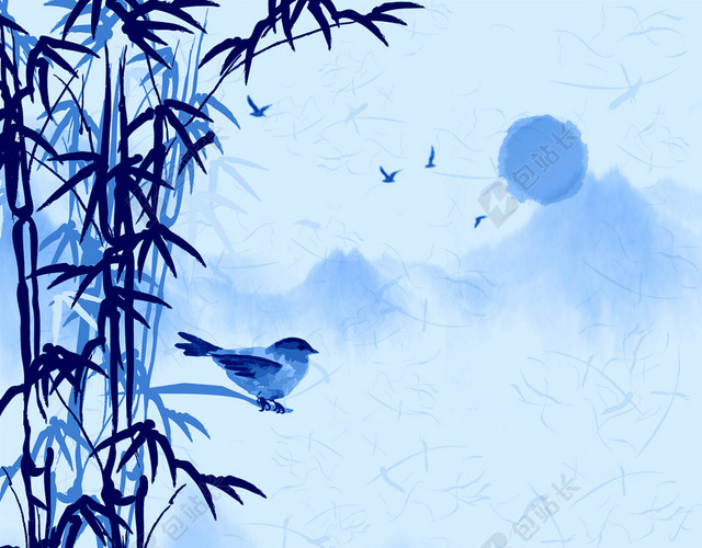 简约水墨竹子落日背景