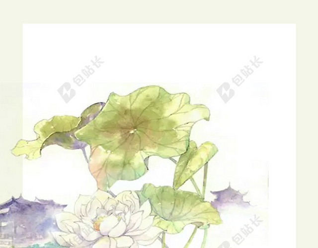 简约水墨荷花金鱼背景