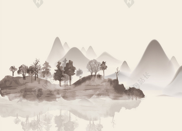 简约水墨树枝小鸟背景