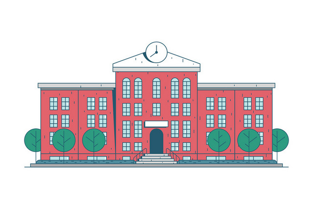 简约学校校园读书开学季红色教学楼素材