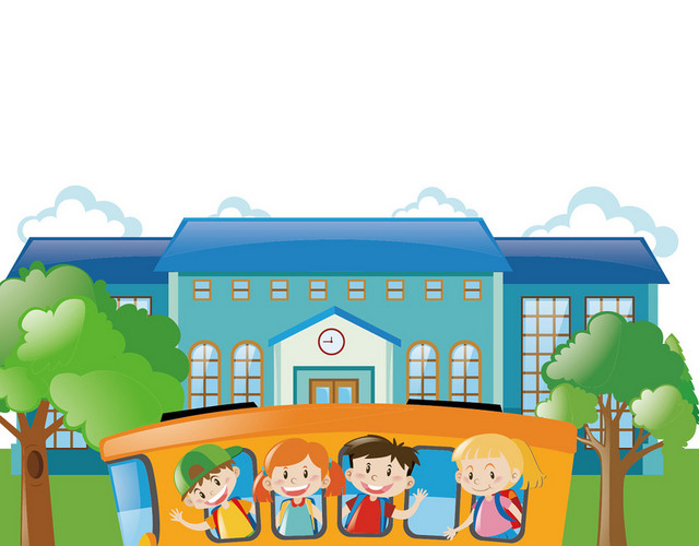 简约学校校园读书开学季校车儿童素材