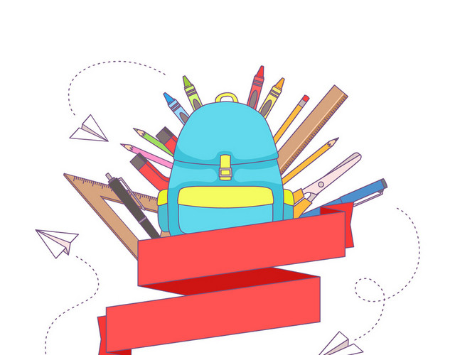 简约学校校园读书开学季学习用品用具素材