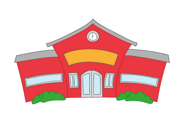 简约学校校园读书开学季红色教学楼素材