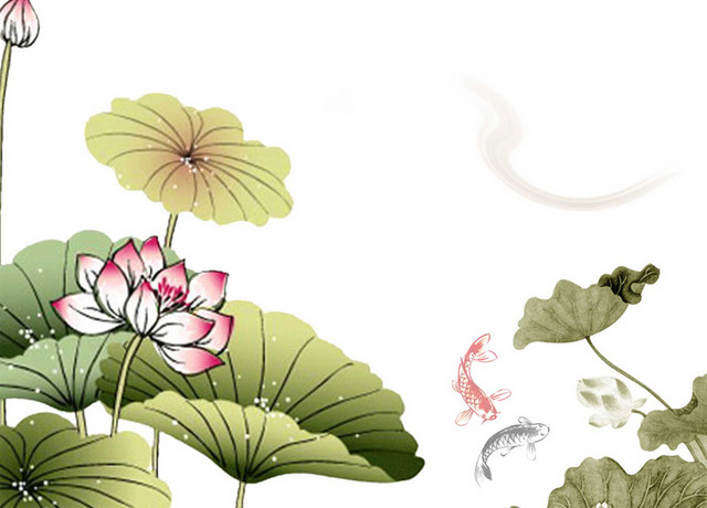 中国风夏季水墨荷花池塘边框素材